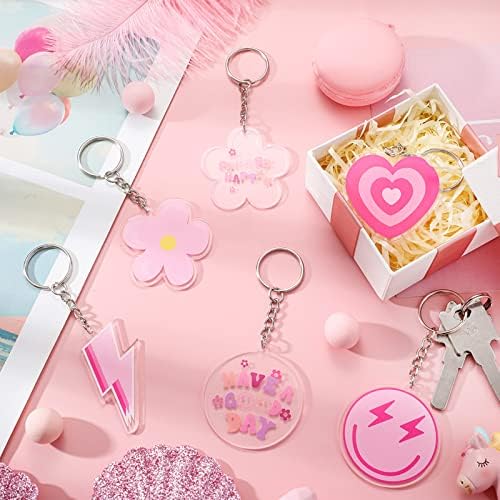 Otuuz 6 Pcs Preppy Smile Key Chain Acrylic Smile Face Keychain Happy Face Aesthetic Preppy Keychain for Backpack Cute Women's Keyrings and Keychains for Girls Purse Pink Accessories Charm, 6 Designs - Image 7