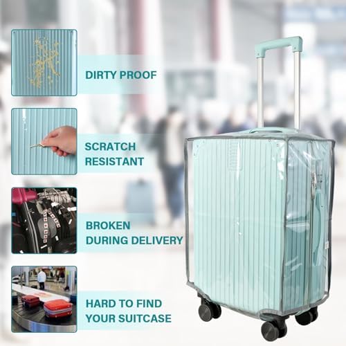 FOMIBOBRI 3 PCS Luggage Covers for Suitcase,Clear Pvc Luggage Protectors,Suitcase Covers,Ransparent Travel Suitcase Wrap,Protective Cover Case for 20"+24"+28" Wheeled Luggage (Black) - Image 5