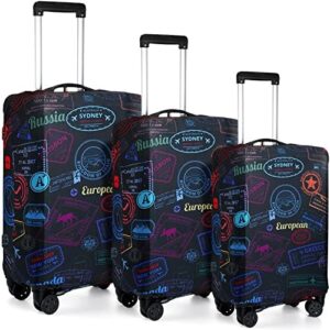 Sherr 3 Pieces Travel Luggage Cover Suitcase Protector Anti Scratch Suitcase Cover Washable Baggage Covers (Vintage Theme, Medium Size)
