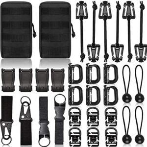 Molle Accessories Kit of 28 Attachments, D-Ring Grimloc Locking Gear Clip for 1“ Webbing Strap Tactical Backpack Web Dominator Elastic Strings Strap
