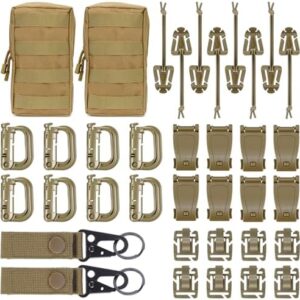 BOOSTEADY 36PCS Attachments for Tactical Backpack Vest Belt,D-Ring Grimloc Locking Gear Clip, Web Dominator Elastic Strings, Strap Management Tool Buckle,Hydration Tube Clips,Key Ring,MOLLE Bag
