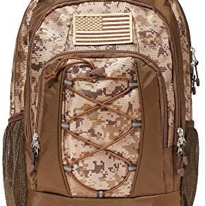 ARIAT Tan/Brown Camo Backpack - Multi-Compartment Durable Backpack with Bungee Cord Front, Water Bottle Pockets, USA Flag Patch Signature Logo