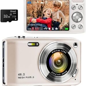 Digital Point and Shoot Camera, Compact Digital Camera with 2.88' IPS Screen 48MP 4K for Photo and Video, Small Digital Camera Support 16X Zoom Macro Mode and Flash, Beginner Camera for Teens