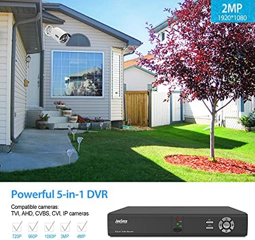 JouSecu 8CH Home Security Camera System Outdoor Indoor, 2MP HD 5-in-1 Surveillance DVR Recorder and (4) Wired 1080P CCTV Bullet Dome Cameras with Night Vision, Email Alert, 1TB Hard Drive - Image 5